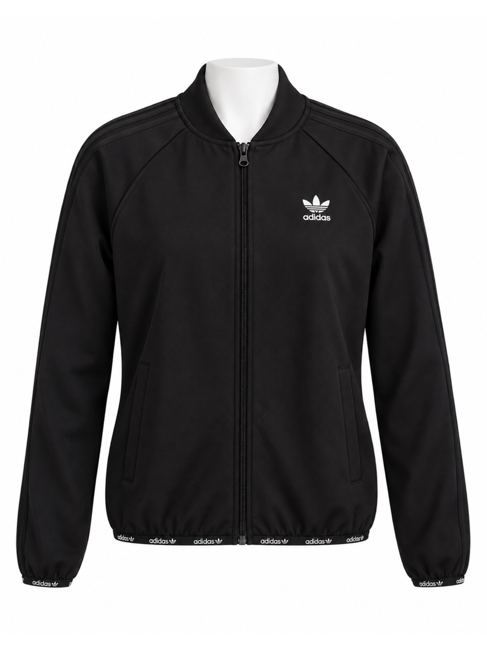 Size S Adidas Originals Women’s Black 3-Stripes Trefoil Logo Zip Up Track Jacket